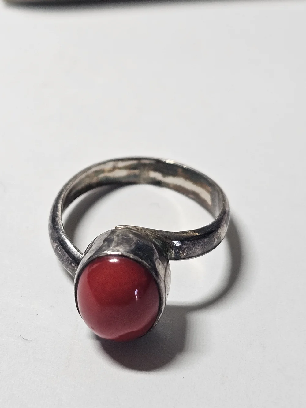 Sterling Silver 925 Ring with Red Coral Cabochon